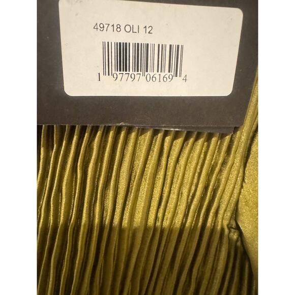 Mac Duggal Long Sleeve Pleated Satin Cocktail Mid Dress Olive Green Size 12 NWT - Picture 9 of 9